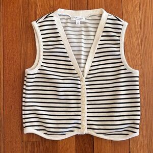 KIRIOUS Black & Cream Striped Knit Button Cropped Shirt/Vest